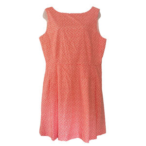 LL Bean Signature Fit Flare Sleeveless Dress Size 16‎ Cotton Orange White Dots